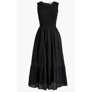 J.Crew Dress Petite XXS Black Smocked Midi Summer Party Work Picnic Preppy NWT